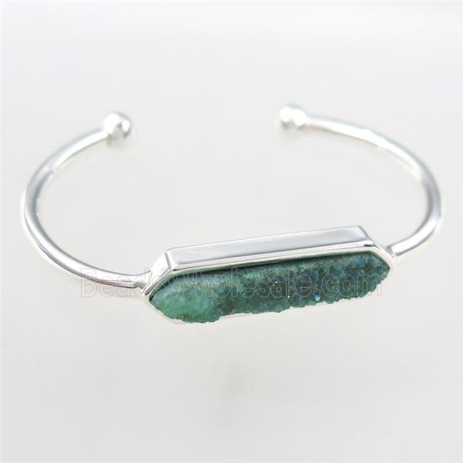 druzy quartz copper bangle, silver plated