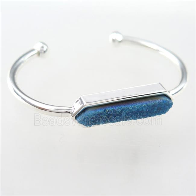 druzy quartz copper bangle, silver plated