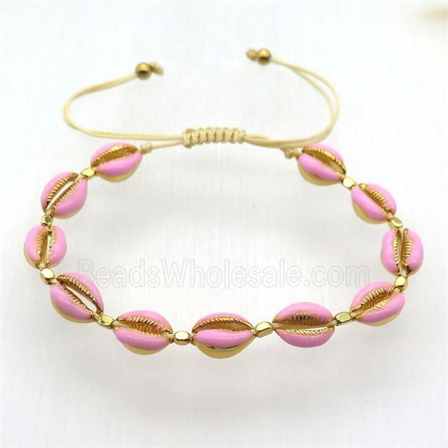 handmade resizable bracelets with coper conch, pink