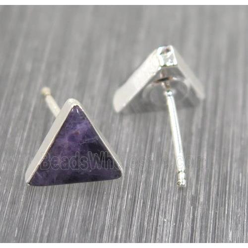 Amethyst earring studs, triangle, 925 silver plated