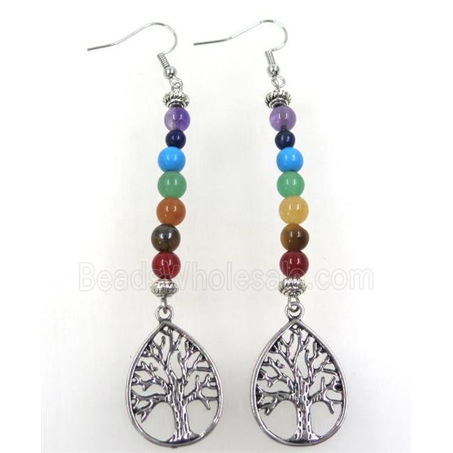 Gemstone Hook Earring Chakra Tree Of Life
