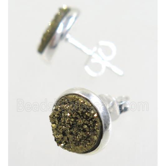 golden druzy agate earring studs, silver plated