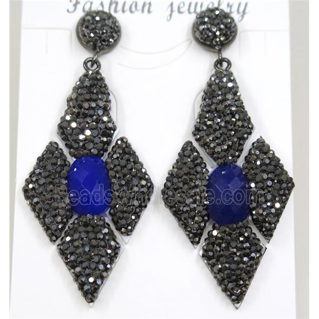 blue jade earring pave rhinestone
