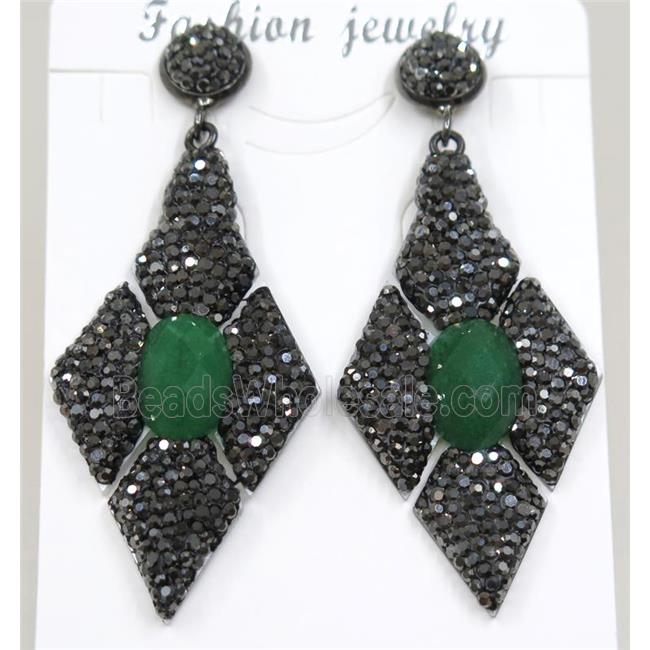 green jade earring pave rhinestone