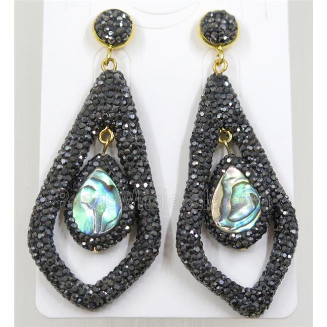 abalone shell earring pave rhinestone