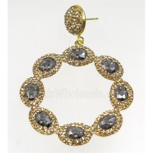 silver crystal glass earring paved rhinestone