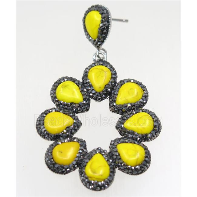 yellow red dye turquoise earring paved rhinestone