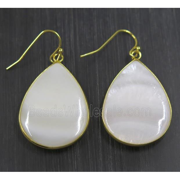 white Shell Earring, teardrop, gold plated