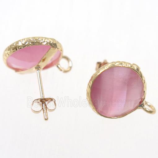 pink Chinese Crystal Glass earring studs