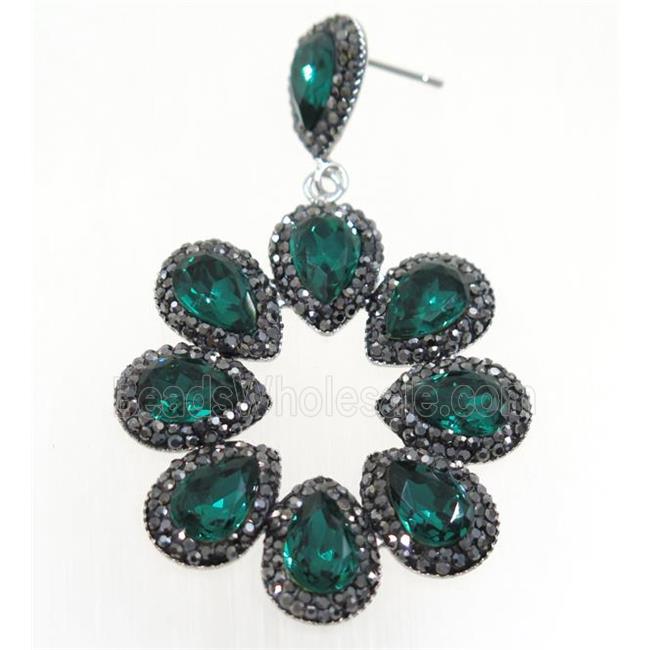 green Chinese Crystal Glass Earring pave rhinestone