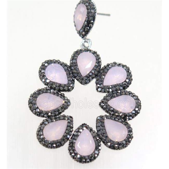 pink Chinese Crystal Glass Earring pave rhinestone