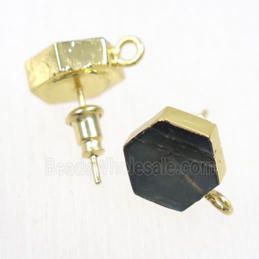 Labradorite earring studs, hexagon, gold plated