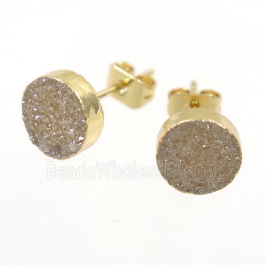 golden champagne Druzy quartz Earring Studs, gold plated