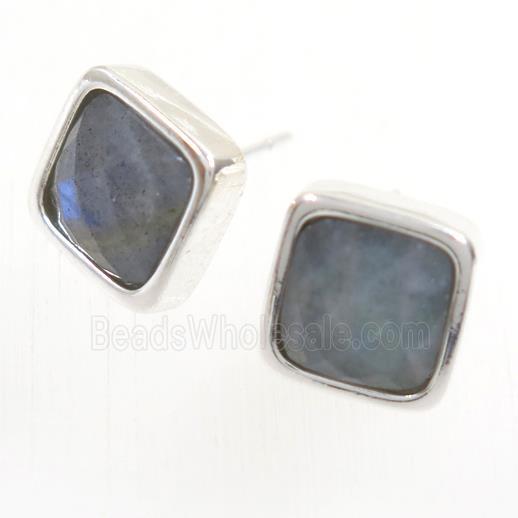 Labradorite earring studs, square, platinum plated