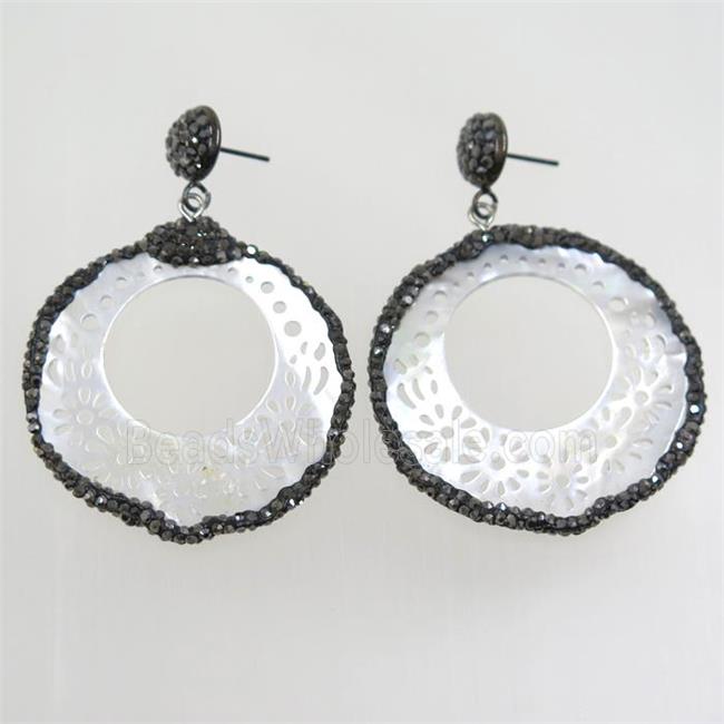 pearlized shell earring paved rhinestone