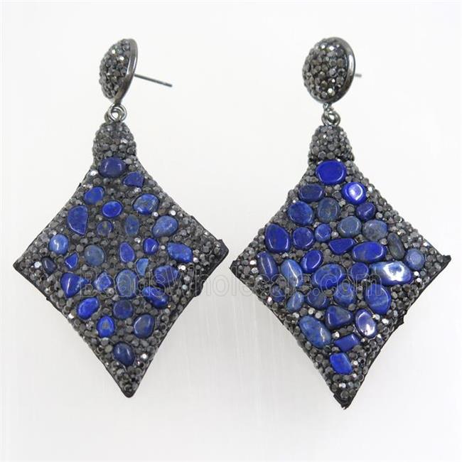 blue Lapis earring paved rhinestone