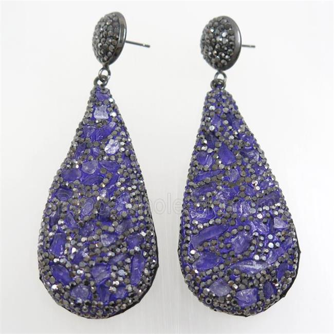 amethyst earring paved rhinestone, teardrop