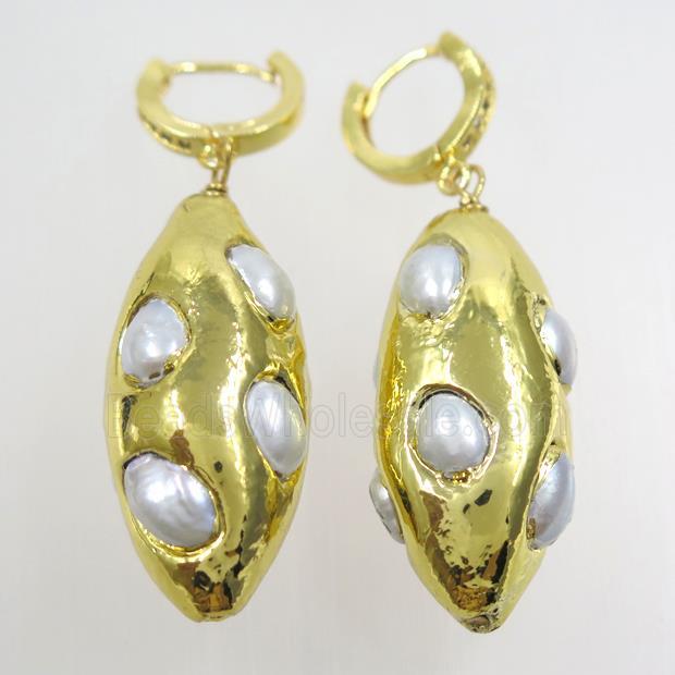 Pearl earring, 24k gold plated