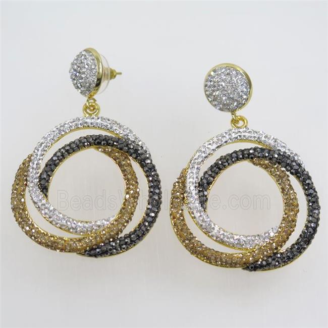 copper earring paved rhinestone, multi-color