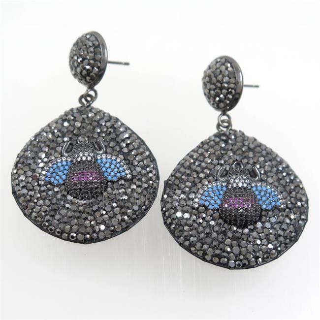 resin Earring paved rhinestone honeybee