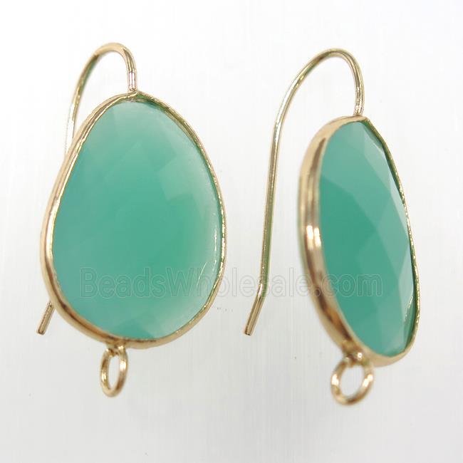 green glass crystal earring with loop, gold plated