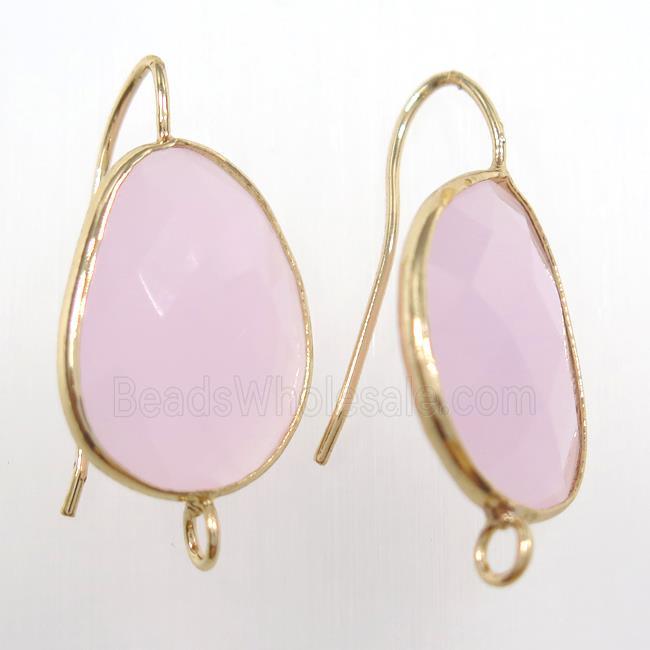 pink glass crystal earring with loop, gold plated