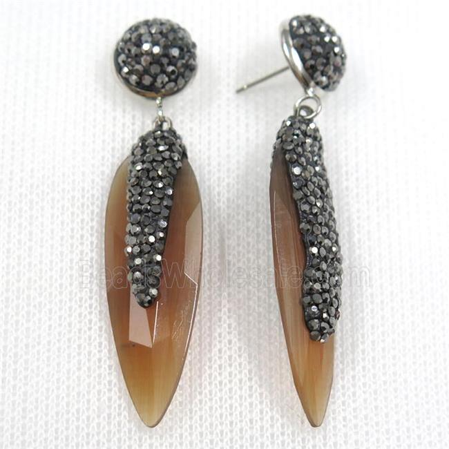 brown glass crystal earring paved rhinestone