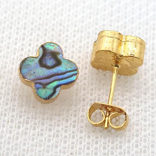 Abalone Shell earring studs, clover, gold plated