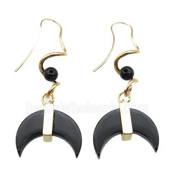 black Onyx Agate Earring, moon, gold plated