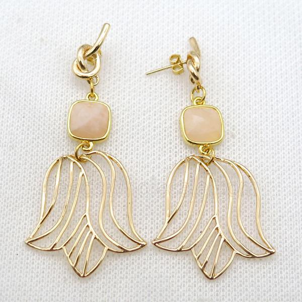 copper earrings with moonstone, gold plated