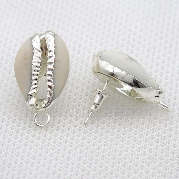 Conch Shell stud Earrings, silver plated