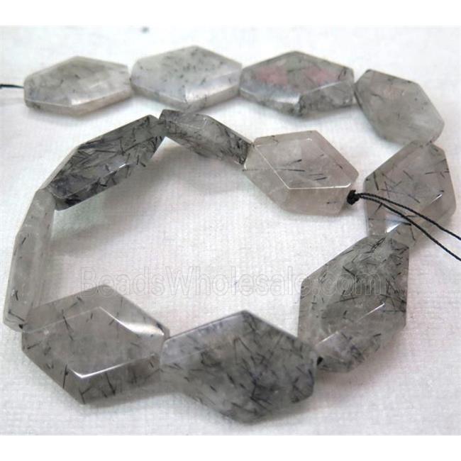 black Rutilated Quartz beads, faceted freeform