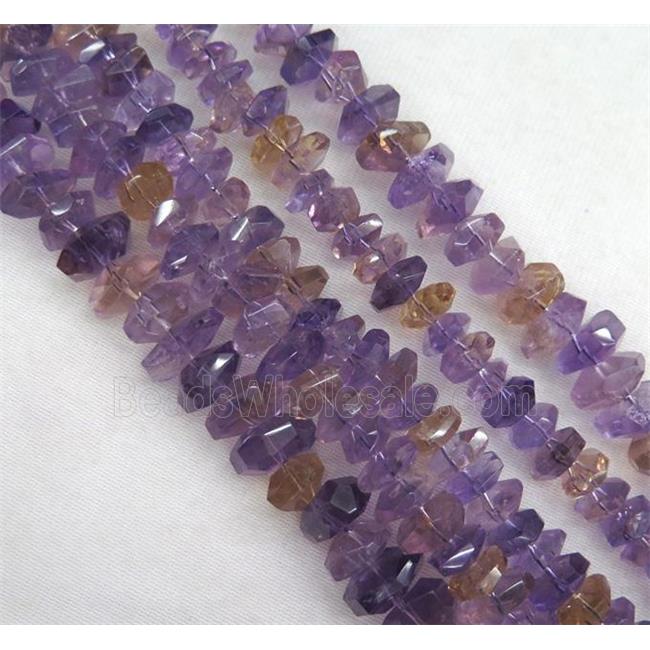 Ametrine beads, faceted freeform, purple
