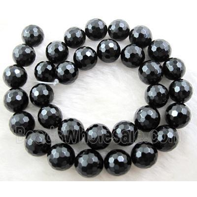 black tourmaline bead, faceted round, A grade