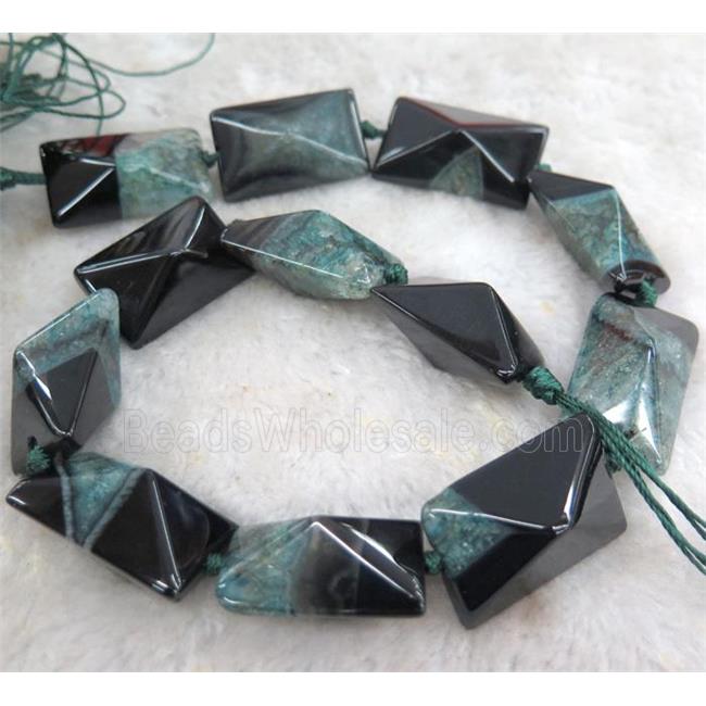 agate beads with green druzy, point, rectangle