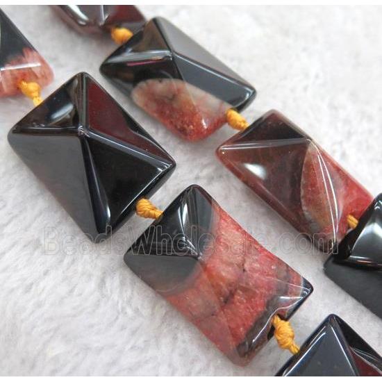 agate rectangle beads with orange druzy, point