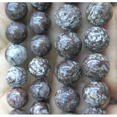 red snowflake jasper bead, round