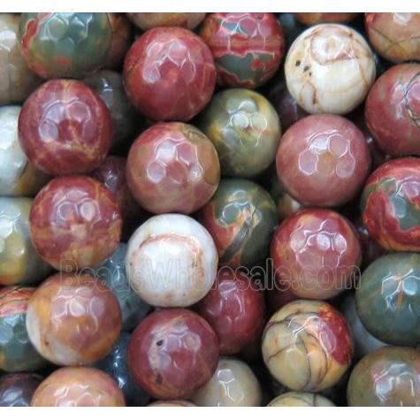 red Picasso Jasper Beads, faceted round