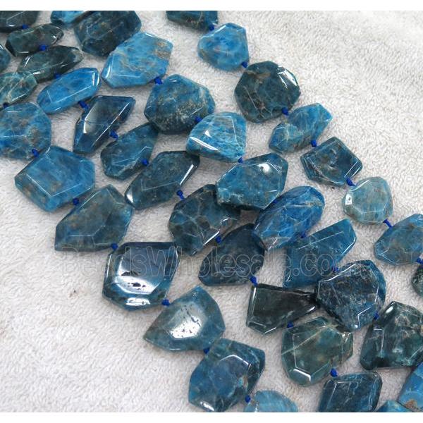 Apatite beads, blue, faceted freeform