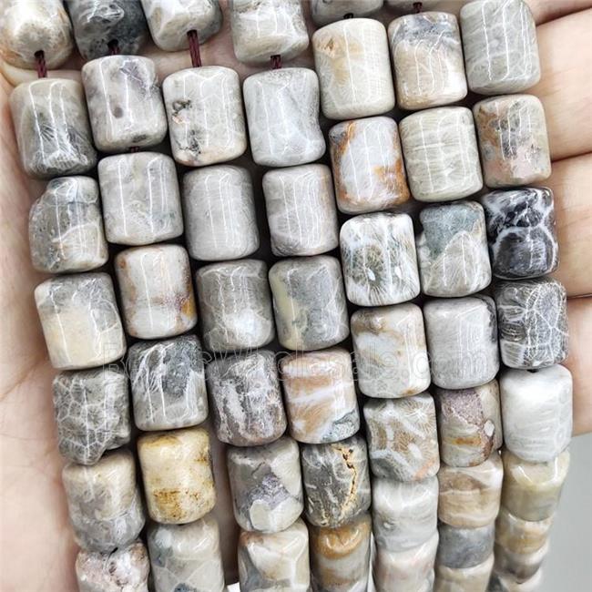 coral fossil beads, 3faces tube