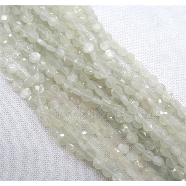 white gray Moonstone bead, faceted flat round