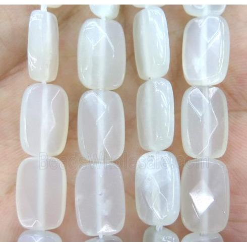 white gray MoonStone bead, faceted rectangle