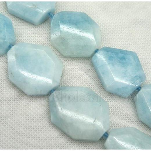 Aquamarine slice beads, faceted freeform, blue