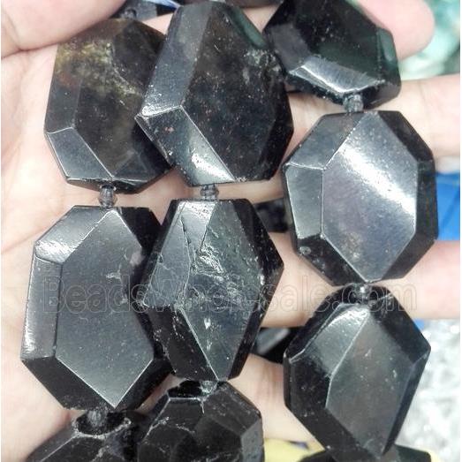 black tourmaline bead, slice, freeform