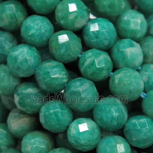 Russian Amazonite beads, faceted round, deep green