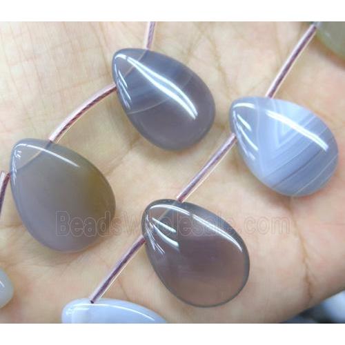 Natural Gray Botswana Agate Beads Flat Teardrop