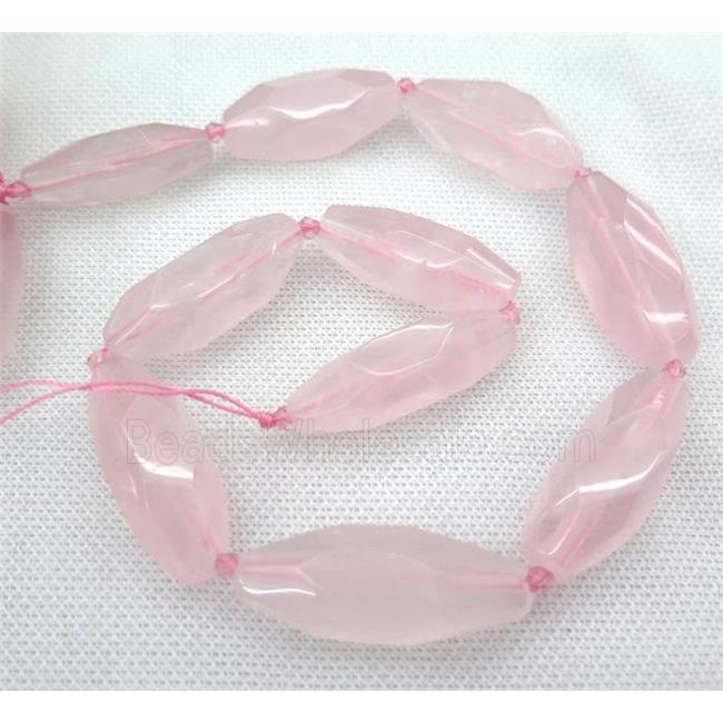 faceted Rose Quartz rice bead, pink