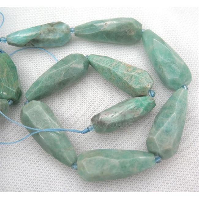 green Amazonite beads, faceted teardrop
