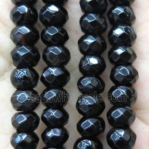 black onyx agate bead, faceted rondelle
