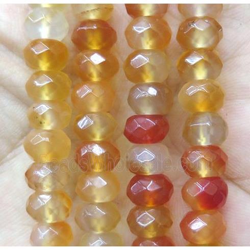 red Carnelian agate bead, faceted rondelle